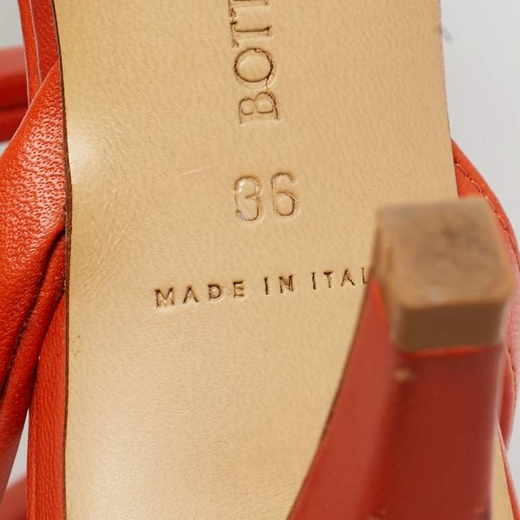 Pre Owned Bottega Veneta Orange Leather Ankle Wrap Sandals Size 36
