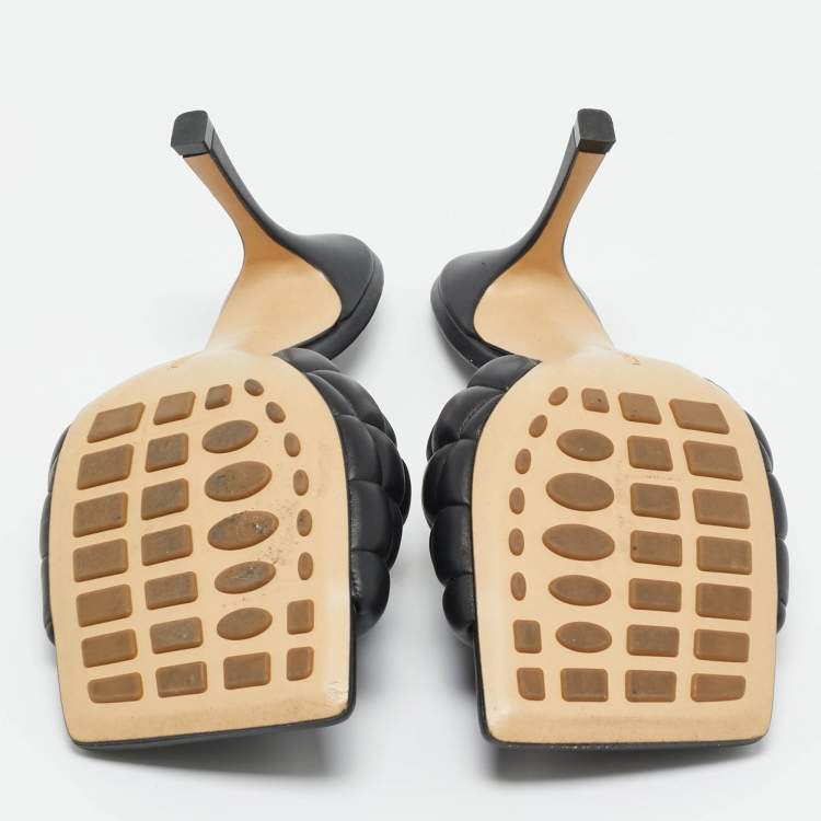 Pre Owned Bottega Veneta Black Woven Leather Lido Slide Sandals Size 42