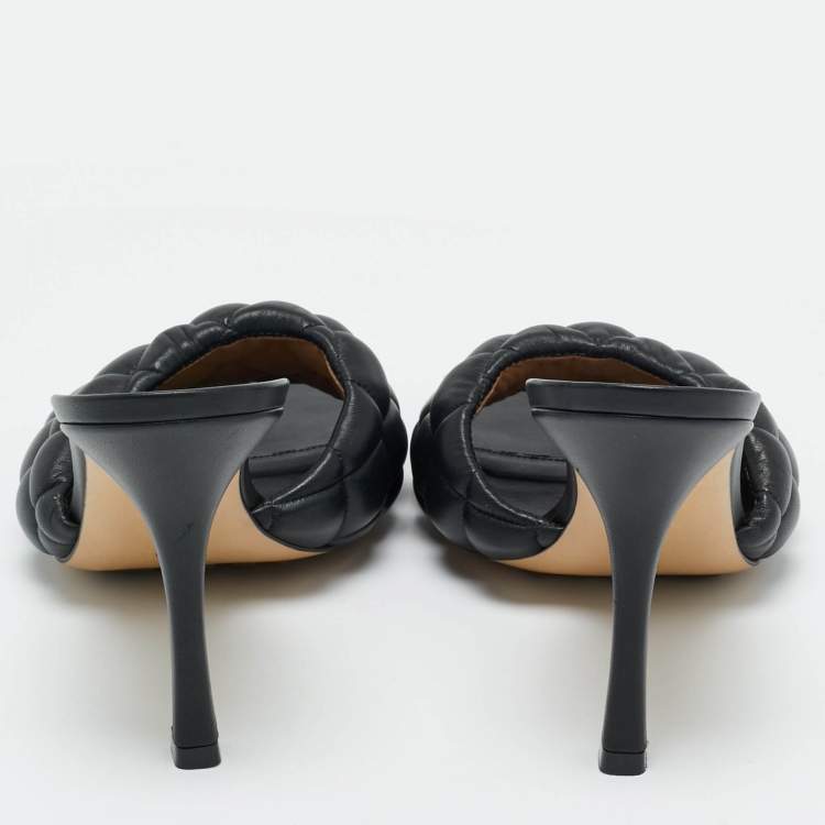 Pre Owned Bottega Veneta Black Woven Leather Lido Slide Sandals Size 42