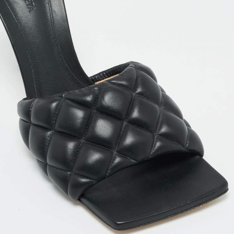 Pre Owned Bottega Veneta Black Woven Leather Lido Slide Sandals Size 42