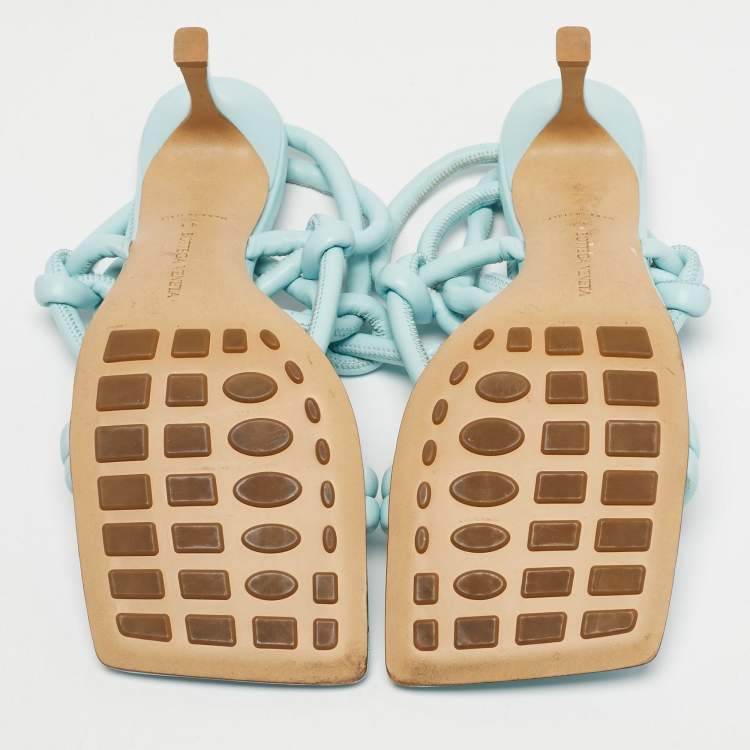 Pre Owned Bottega Veneta Blue Leather Ankle Strap Sandals Size 41