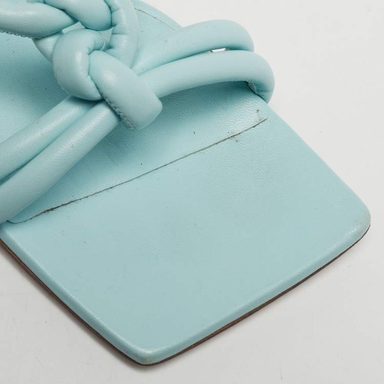 Pre Owned Bottega Veneta Blue Leather Ankle Strap Sandals Size 41