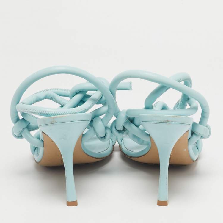 Pre Owned Bottega Veneta Blue Leather Ankle Strap Sandals Size 41