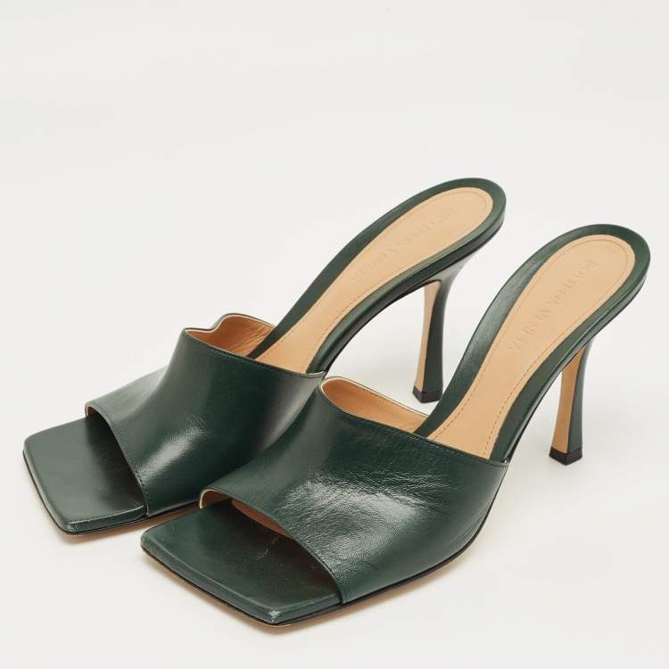 Pre Owned Bottega Veneta Green Stretch Slide Sandals Size 40