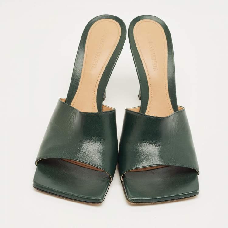 Pre Owned Bottega Veneta Green Stretch Slide Sandals Size 40
