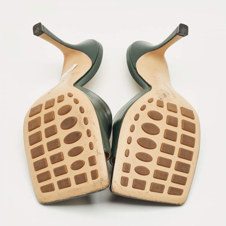 Pre Owned Bottega Veneta Green Stretch Slide Sandals Size 40