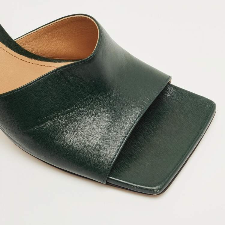 Pre Owned Bottega Veneta Green Stretch Slide Sandals Size 40
