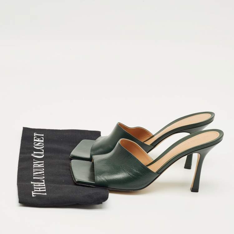 Pre Owned Bottega Veneta Green Stretch Slide Sandals Size 40