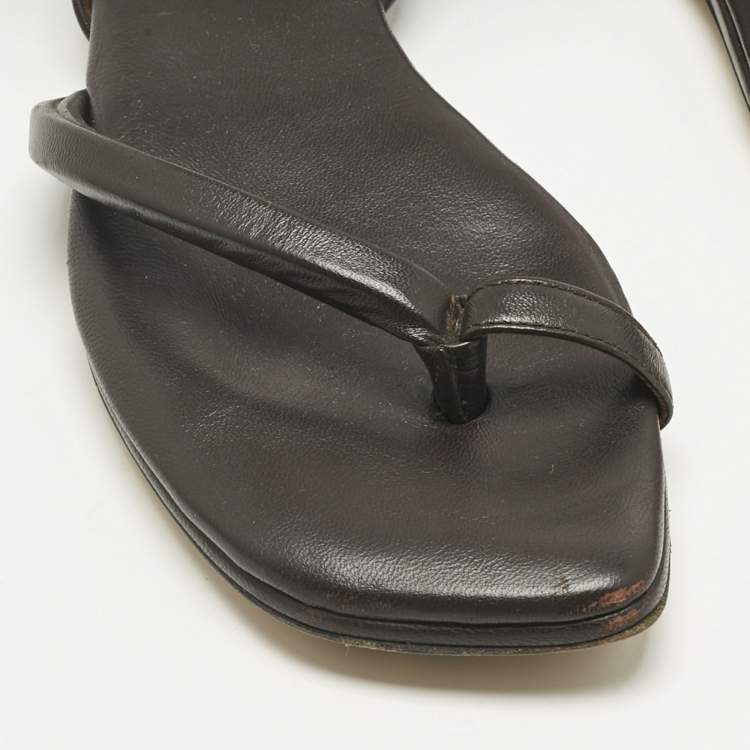 Pre Owned Bottega Veneta Dark Brown Leather Spiral Flat Sandals Size 37