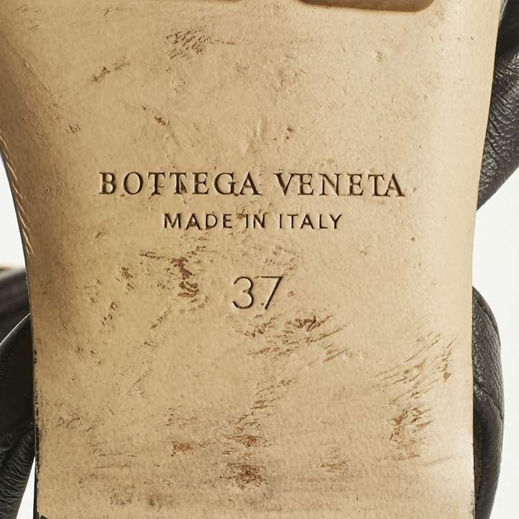 Pre Owned Bottega Veneta Dark Brown Leather Spiral Flat Sandals Size 37