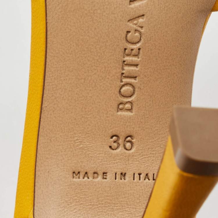 Pre Owned Bottega Veneta Yellow Leather and Mesh Stretch Ankle Tie Up Sandals Size 36