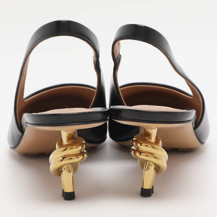 Pre Owned Bottega Veneta Black Leather Knot Slingback Sandals Size 39