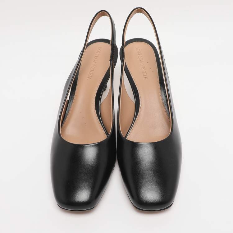 Pre Owned Bottega Veneta Black Leather Knot Slingback Sandals Size 39