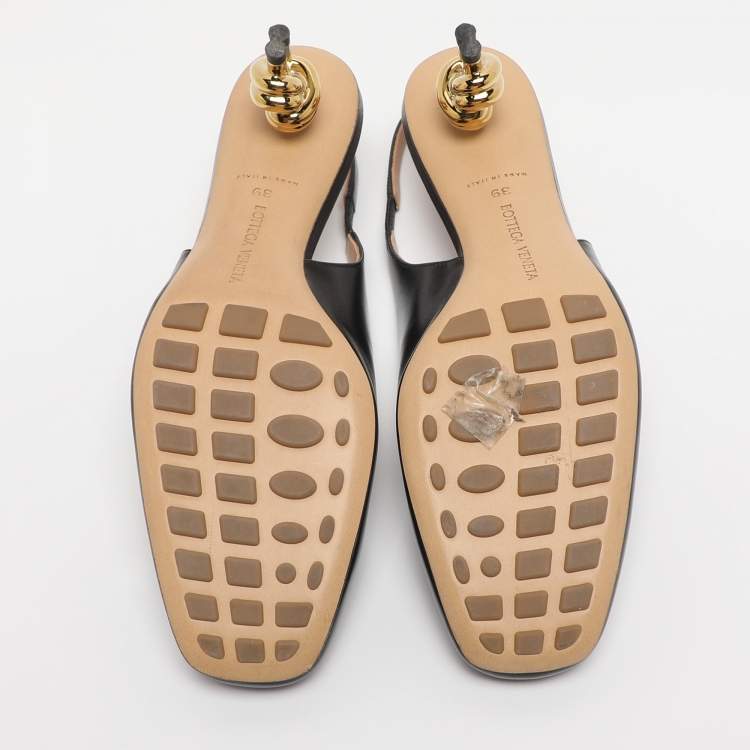 Pre Owned Bottega Veneta Black Leather Knot Slingback Sandals Size 39