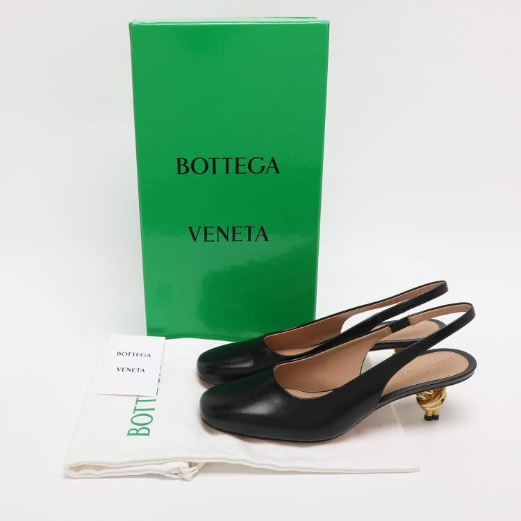 Pre Owned Bottega Veneta Black Leather Knot Slingback Sandals Size 39