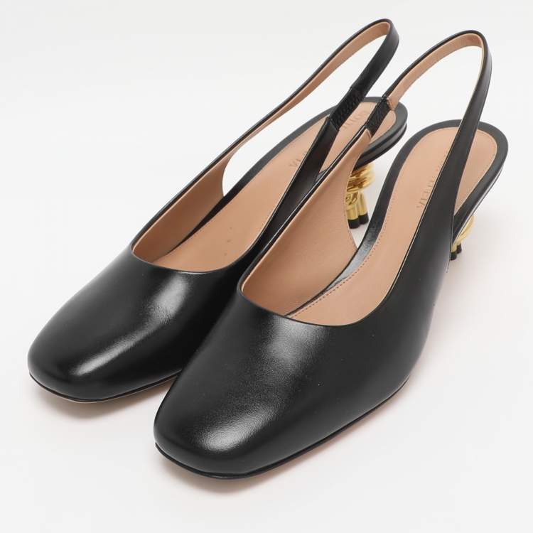 Pre Owned Bottega Veneta Black Leather Knot Slingback Sandals Size 39