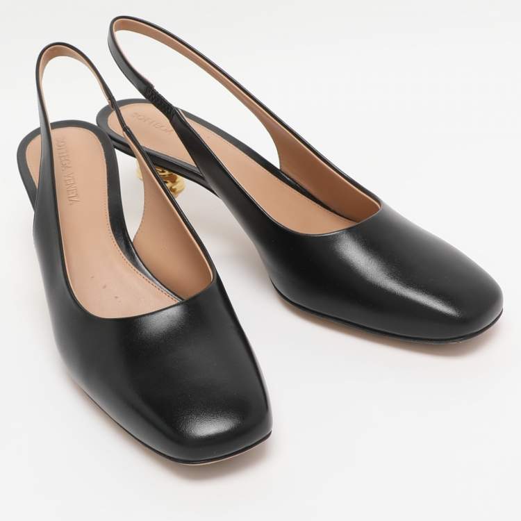 Pre Owned Bottega Veneta Black Leather Knot Slingback Sandals Size 39