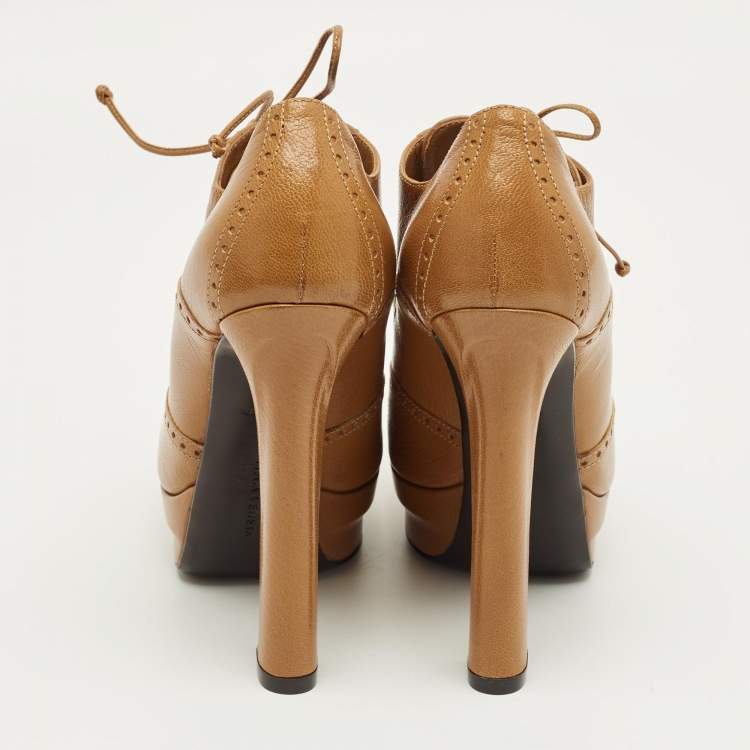 Pre Owned Bottega Veneta Brown Leather Brogue Lace Up Ankle Boots Size 37