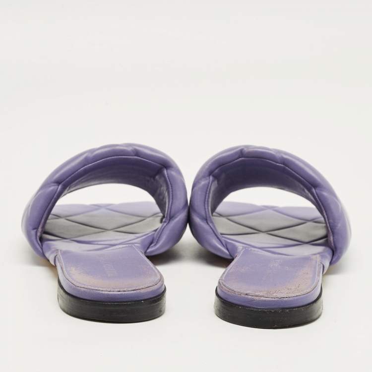 Pre Owned Bottega Veneta Purple Quilted Leather Lido Flat Slides Size 38.5
