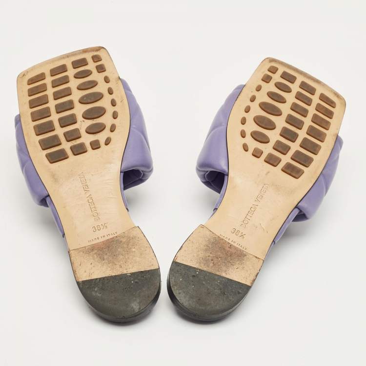Pre Owned Bottega Veneta Purple Quilted Leather Lido Flat Slides Size 38.5