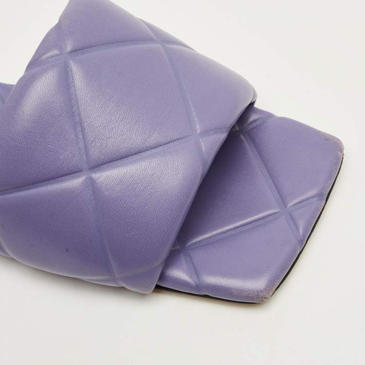 Pre Owned Bottega Veneta Purple Quilted Leather Lido Flat Slides Size 38.5