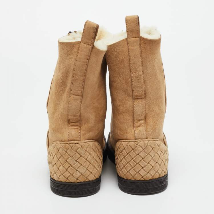 Pre Owned Bottega Veneta Brown Suede Ankle Length Boots Size 37