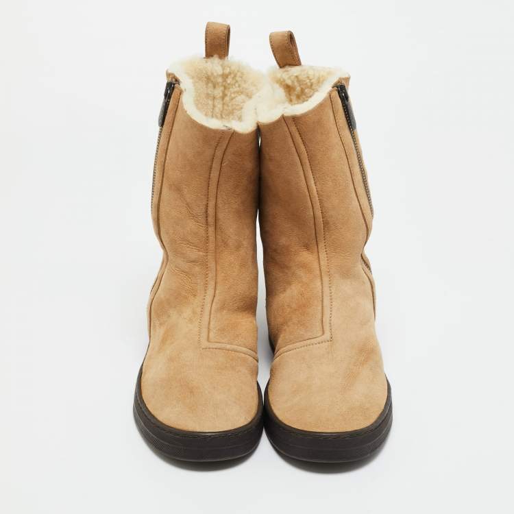 Pre Owned Bottega Veneta Brown Suede Ankle Length Boots Size 37