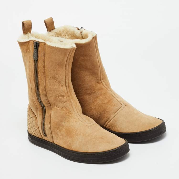 Pre Owned Bottega Veneta Brown Suede Ankle Length Boots Size 37