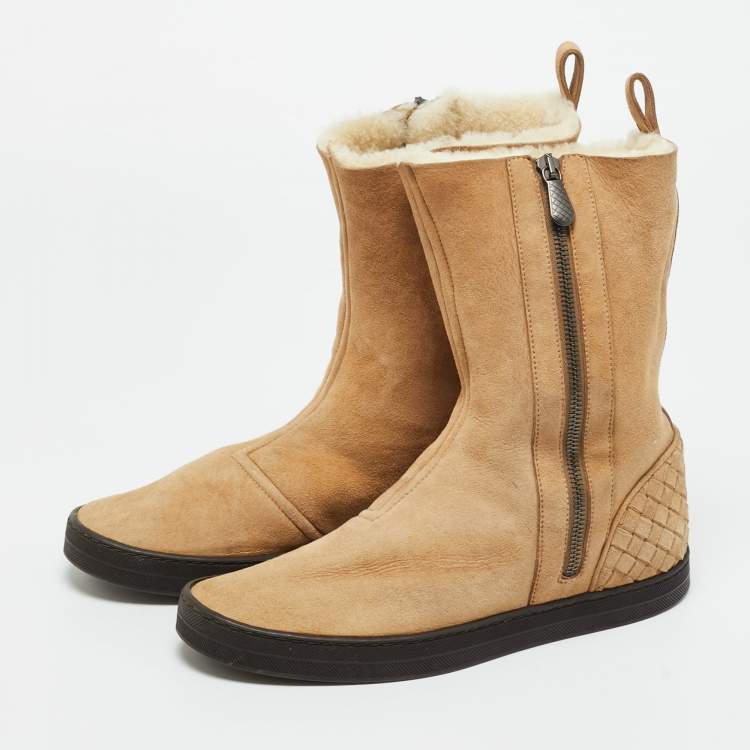 Pre Owned Bottega Veneta Brown Suede Ankle Length Boots Size 37