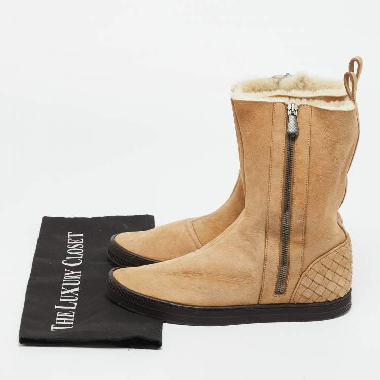 Pre Owned Bottega Veneta Brown Suede Ankle Length Boots Size 37