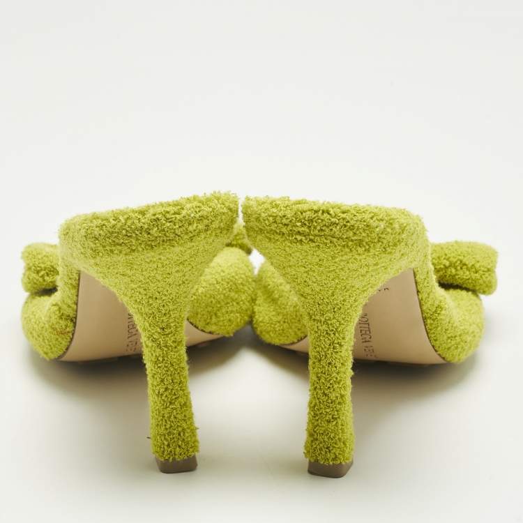 Pre Owned Bottega Veneta Green Fabric Stretch Slide Sandals Size 39