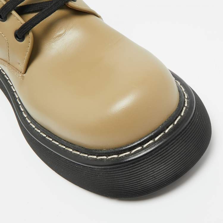 Pre Owned Bottega Veneta Green Leather Swell Ankle Length Boots Size 41