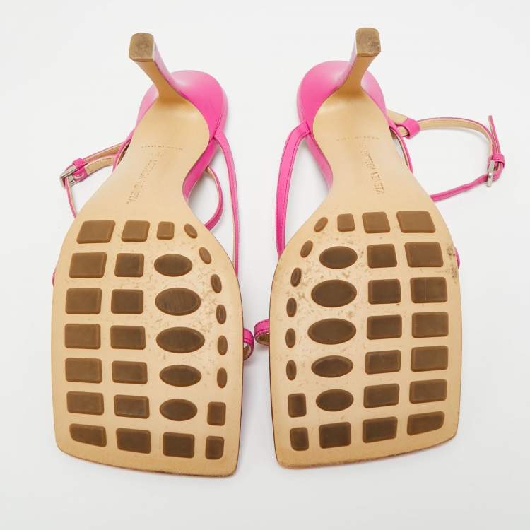 مملوكة مسبقًا Bottega Veneta Pink Leather Stretch Ankle Strap Sandals Size 39