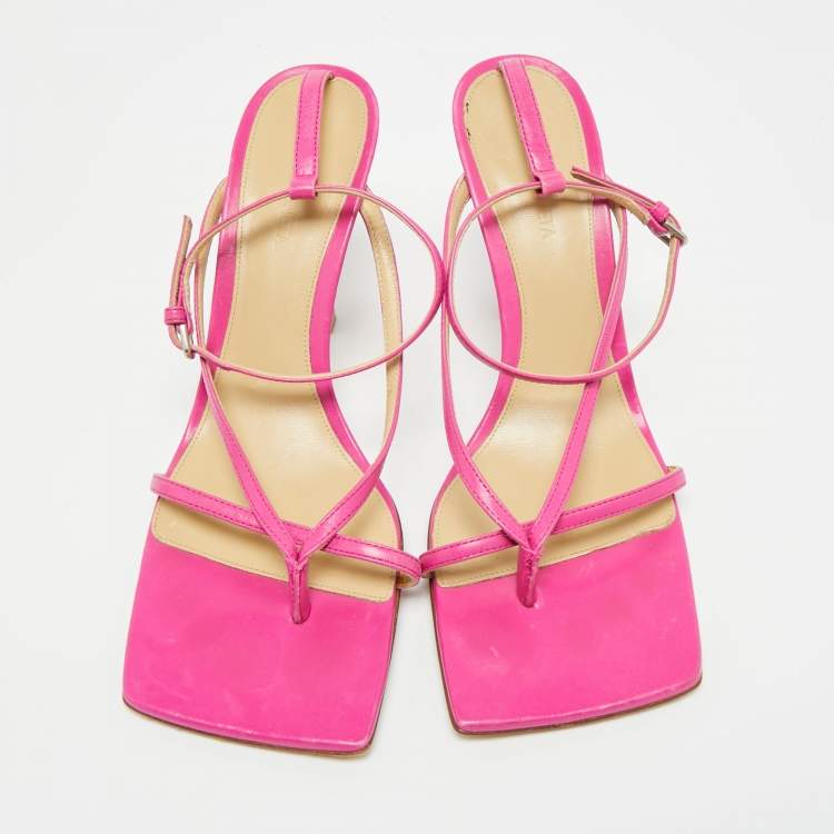 مملوكة مسبقًا Bottega Veneta Pink Leather Stretch Ankle Strap Sandals Size 39