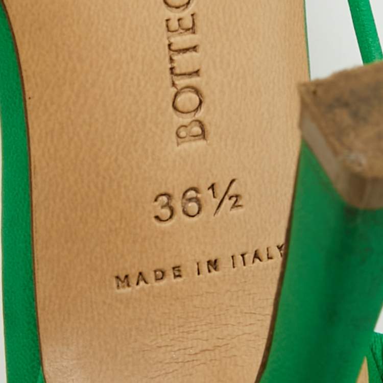 Pre Owned Bottega Veneta Green Leather and Mesh Stretch Sandals Size 36.5