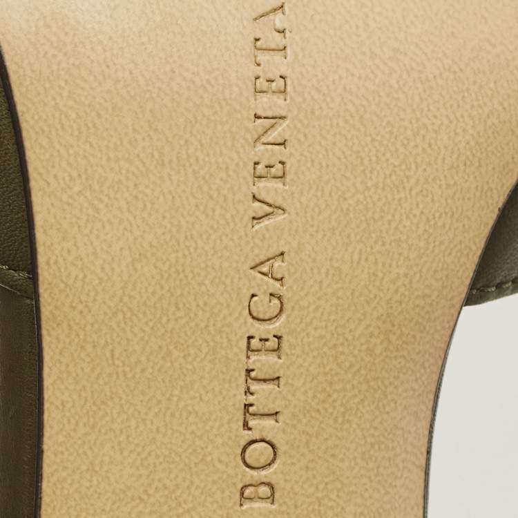 Pre Owned Bottega Veneta Olive Green Leather Lido Slide Sandals Size 36.5