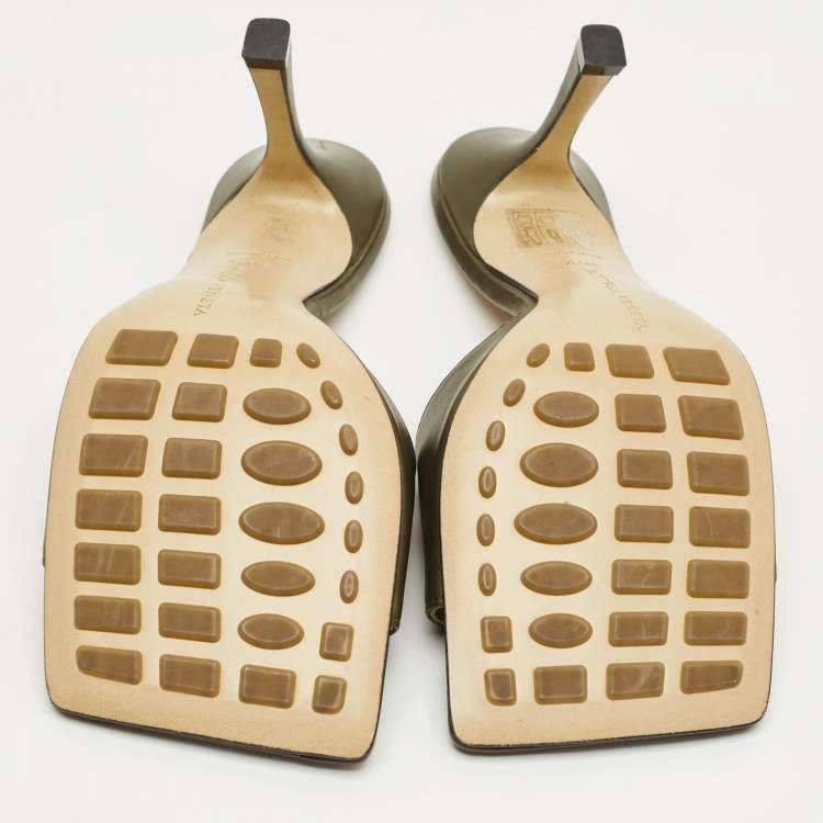 Pre Owned Bottega Veneta Olive Green Leather Lido Slide Sandals Size 36.5