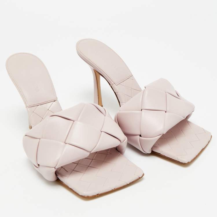 Pre Owned Bottega Veneta Purple Quilted Leather Lido Slide Sandals Size 38