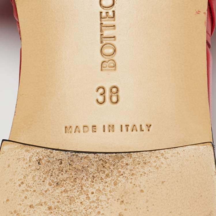 Pre Owned Bottega Veneta Lido Size 38 Red Intrecciato Leather Flat Slide