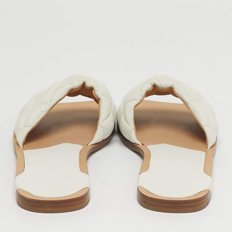 Pre Owned Bottega Veneta Lido Size 36 White Leather Flat Slides 