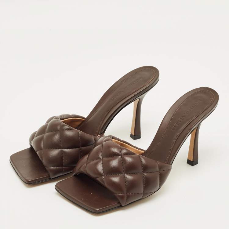 Pre Owned Bottega Veneta Lido Size 37 Dark Brown Quilted Leather Slide Sandals