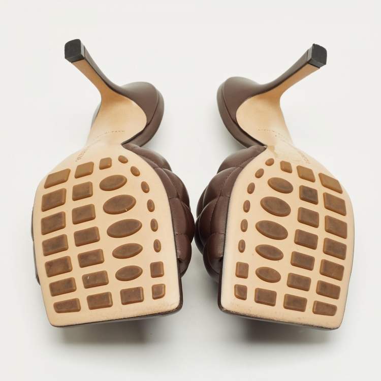 Pre Owned Bottega Veneta Lido Size 37 Dark Brown Quilted Leather Slide Sandals