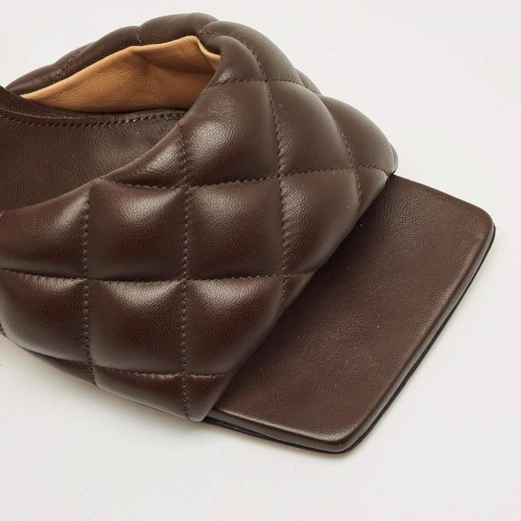 Pre Owned Bottega Veneta Lido Size 37 Dark Brown Quilted Leather Slide Sandals