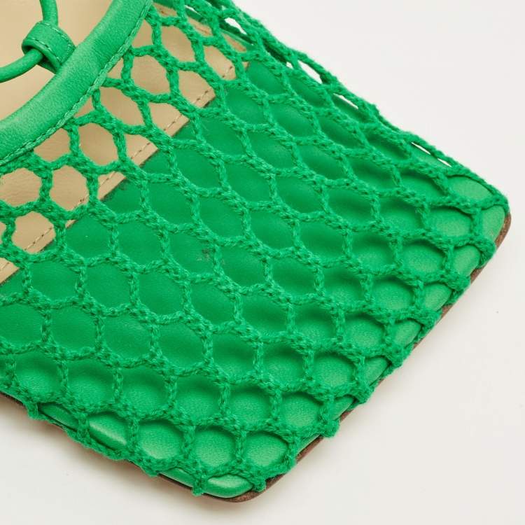 Pre Owned Bottega Veneta Stretch Size 40 Green Crochet and Leather Ankle Tie Pumps