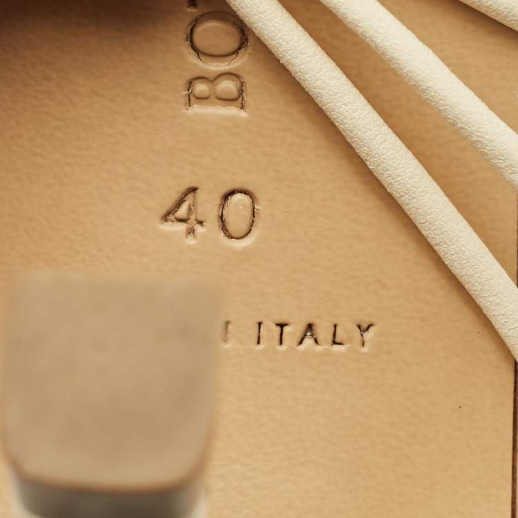 Pre Owned Bottega Veneta Stretch Size 40 Cream Leather and Mesh Ankle Strap Sandals