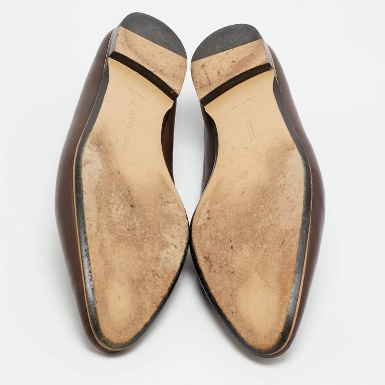 Pre Owned Bottega Veneta Almond Size 37 Burgundy Leather Ballet Flats