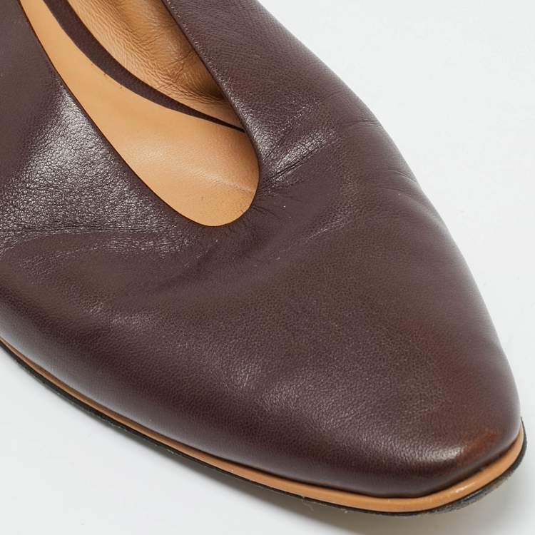 Pre Owned Bottega Veneta Almond Size 37 Burgundy Leather Ballet Flats