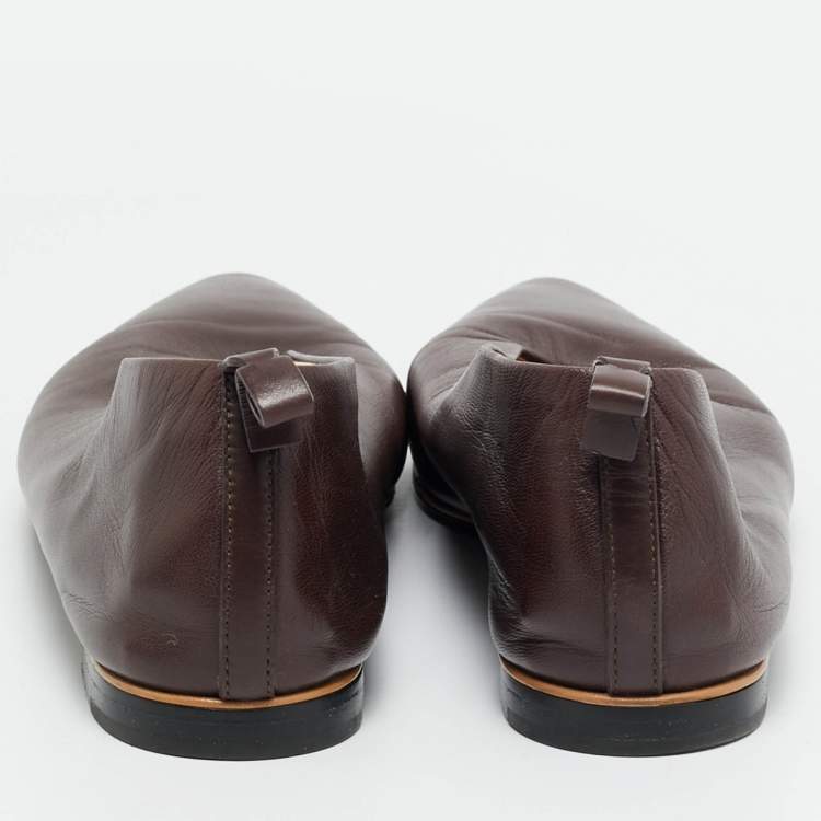 Pre Owned Bottega Veneta Almond Size 37 Burgundy Leather Ballet Flats