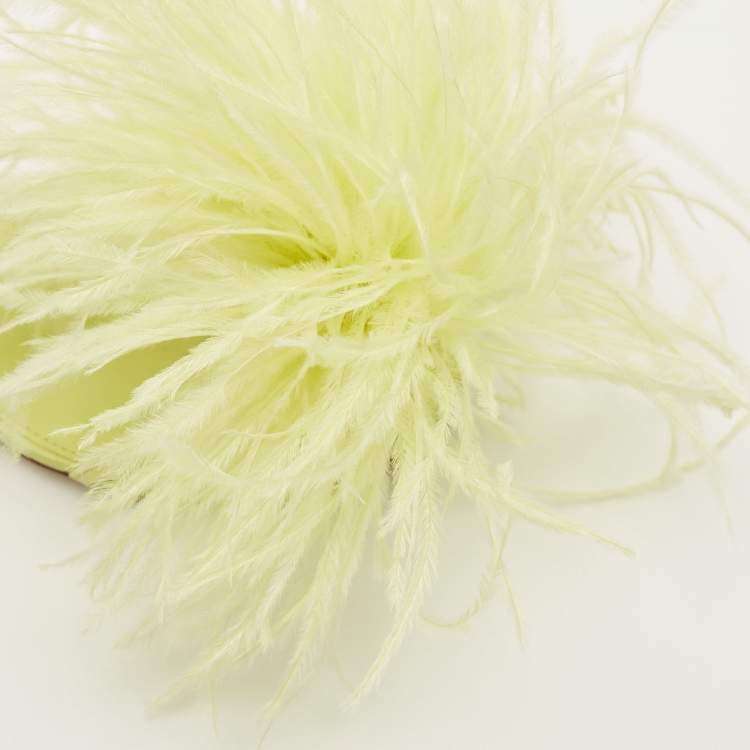 Pre Owned Bottega Veneta Dot Size 35.5 Green Feather and Leather Ankle Strap Sandals