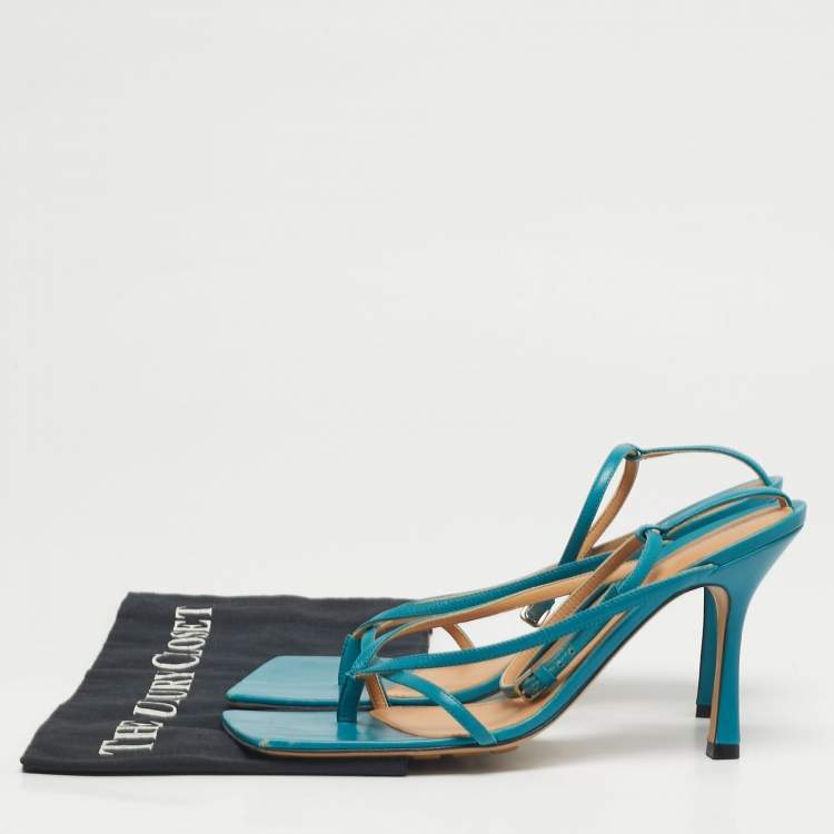 Pre Owned Bottega Veneta Stretch Size 40 Blue Leather Ankle Strap Sandals